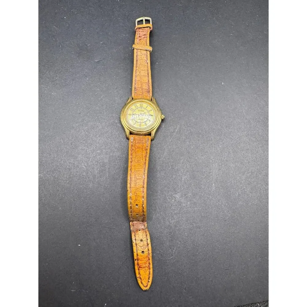 Vintage Fossil Collection Quartz Retro-Age Watch Gold Tone Brown Leather Strap